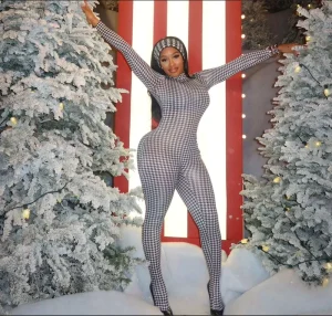 New Autumn and Winter Fashion Printed Long Sleeved Sexy High Waisted Slim Fit Jumpsuit