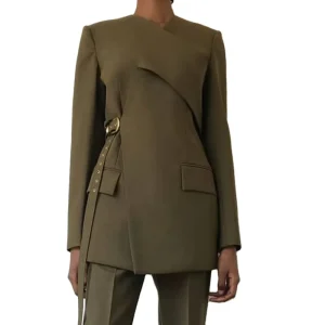 New Collarless Cross Irregular Design Tie Solid Color Women’s Blazers