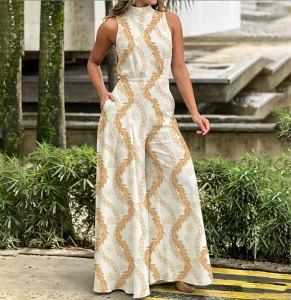 New Custom Hawai Floral Print Jumpsuit Long Pants OEM ODM Sleeveless Women’s Clothing Sexy Loose Summer Casual Ladies Romper