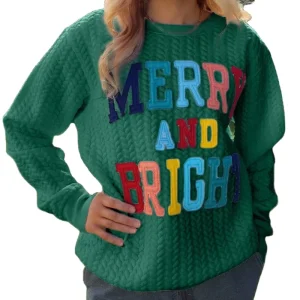 New Design Christmas Fashion Pullover Crewneck Sweatshirt Knitted Printed Letter Long Sleeve Quilted Sweater Women’s Clothing