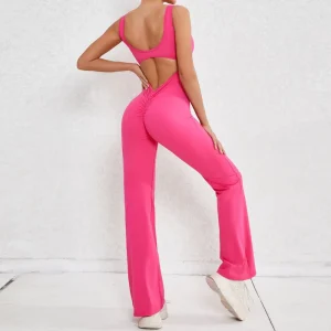 New Design Custom Logo Sexy Black Open Back Short Blank One Piece Bodysuits Women Sports Jumpsuit for Casual Sports Gym Workout