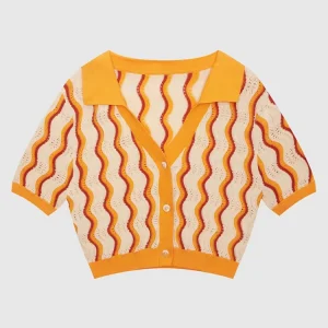 New Design Custom Women’s Knitwear V Neck Loose Solid Color Spring Summer T-Shirts Short Sleeve Knitted Cardigan Sweater