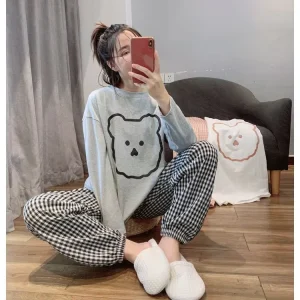 New Design Cute Printed Cotton Milk Women’s Long Sleeve Sleepwear Home Clothes Elastic Waist XXL for Autumn Season for Summer