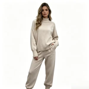 New Design Loungewear Casual Luxury Feel Two Piece Knitted Plus Size Women’s Clothing Winter ODM Custom Knitwear Sweaters Sets