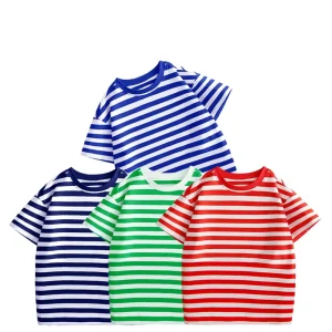 New Design Soft Striped Drop Shoulder Design 95% Cotton 5% Spandex Boy Girl Unisex Kids Baby T Shirt