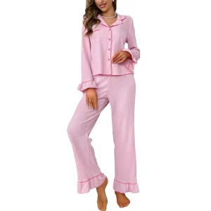 New Design Two Pieces Loungewear Women Sets Soft Women’s Sleepwear Long Sleeve and Pant Ladies Night Wear