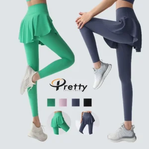 New Design Women’s High Waist Running Gym Fitness Tennis Skirt Pants Butt Lifting Tights 2 in 1 Yoga Skirt Leggings