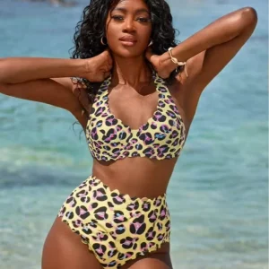 New Design Women’s Solid Longline Micro Bikini Swimwear 2 Piece Set Eco Friendly Front Logo Sexy Beachwear Waist Casual