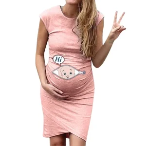 New Dresses Women Lady Elegant Fashion Cartoon Plus Size Pregnant Dress Women’s Maternity Dresses O Neck Maternity Clothing