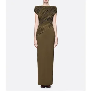 New Fashion Bodycon Knitted Dress Autumn Solid Sleeveless Draped Pleated Slim Elegant Dress Women’s Clothing