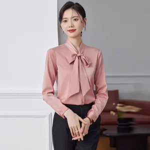 New Fashion Long Sleeved High Quality Luxury Solid Color Elegant Women’s Business Office White Collar Suit Bottom Shirt