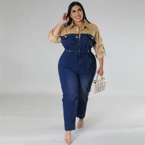 New Fashion Women Plus Size Jumpsuit High Quality Women’s Comfortable Casual Denim Long Sleeve Jumpsuit OEM
