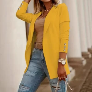 New Fashion Women’s Solid Pattern Long Sleeve Blazers Single Breasted Coats Tops