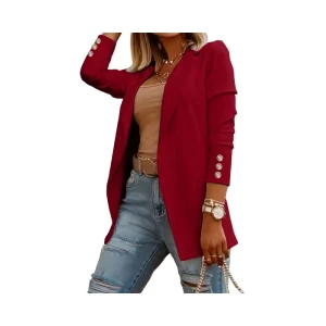 New Fashion Women’s Solid Pattern Long Sleeve Woven Button Blazers Single Breasted Coats Tops 100% Polyester Anti shrink