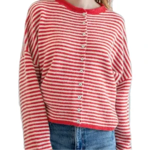 New Fashion Women’s Striped Cardigan Casual Round Neck Long Sleeve Knit Sweater Versatile for Spring