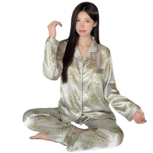 New Fashionable Floral Print Women’s Long sleeve Pants Sleepwear Set Comfortable Casual Loungewear for Home or Outings