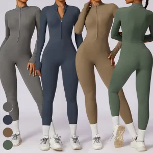 New High Intensity Exercise Long Sleeve Bodysuit Gym Fitness Rompers Custom Logo Workout Jumpsuits Women One Piece Yoga Jumpsuit