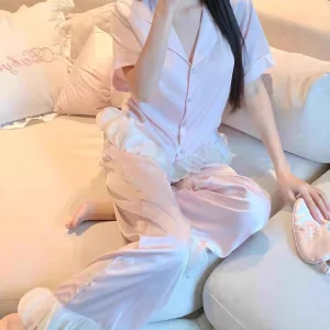 New Ice Silk Pajamas Summer Women’s Breathable Sleepwear High Class Soft Comfortable Smooth Nightshirts Sets