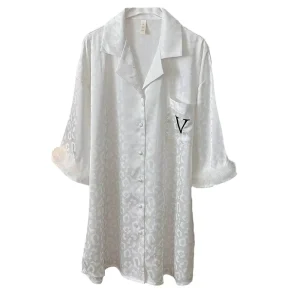 New Ice Silk Sleepwear Luxury Feathers Women’s Shirt Sleeping Dress Loose Plus Size Homewear