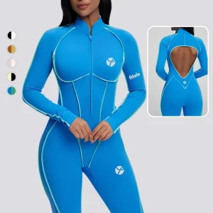 New One Piece Breathable Women’s Bodysuits Contrast Stitching Front Zipper Yoga Jumpsuit Women Gym Fitness Jumpsuit Rompers