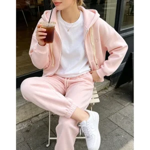 New Popular Women’s Zipper Hooded Suit Casual and Fashionable Women’s Loose Two piece Set Spring and Autumn Thin