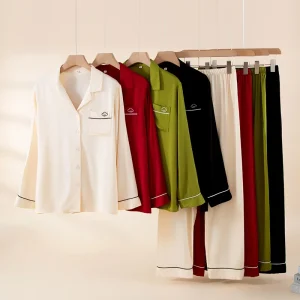 New Simple Classic Minimalist Sleepwear Solid Color Loungewear Multiple Colors Available Elegant Women’s Pajamas Set