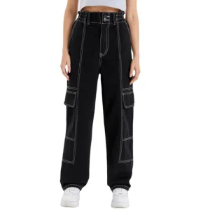 New Solid Color Jeans Loose Fitting Slimming High Waisted Straight Leg Women’s Casual Pants
