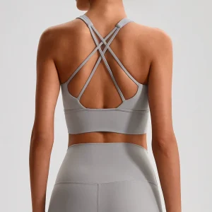 New Solid Color Nylon Sexy Low Bust Open Back Sports Bra Tight High Stretch Fitness Clothing Cross Straps Yoga Bra for Women
