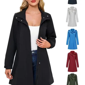 New Spring and Autumn Detachable Hat Anti Splashing Water Women’s Solid Color Long Sleeve Coat