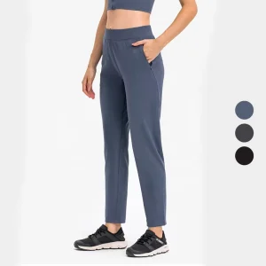 New Straight Casual Women Yoga Pants Side Pockets With Zipper for Running Women’s Pants Trousers