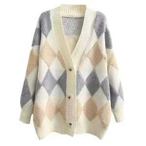 New Style Cardigan Women’s Sweater Float Jacquard Knitted Sweater Casual Printing Long Sleeve Sweater