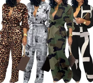 New Style Elegant Geometric Printed Long Sleeve Women Jumpsuits and Rompers Jumpsuit Woman