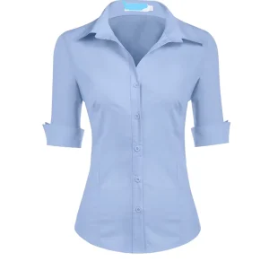 New Style Garment Factory Direct 3 4 Sleeve Shirt for Women Plain Colors Elegant Blouse Women Shirts