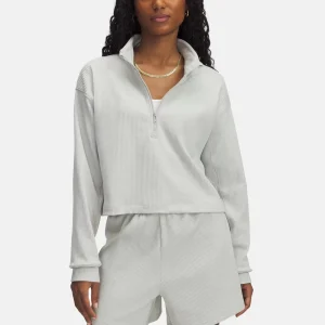 New Style Winter Casual Women’s Comfort Ribbed Knitted 1/4 Zip Sweatshirts Stand Collar Drop Shoulder Front Logo
