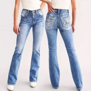 New Style Women’s Denim Pants Embroidered for a Slim Fit Versatile and Suitable for Casual Wear