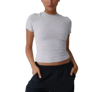 New Styles Custom Summer Gym Premium Slim Women’s T shirts Heather Grey Organic Cotton Baby T Shirt Fitted Cotton Crop Top