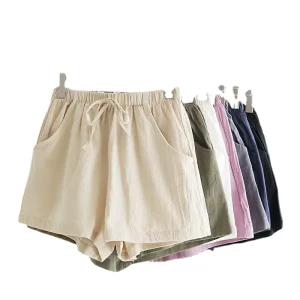 New Stylish High Waist Cotton Linen Beach Shorts for Women