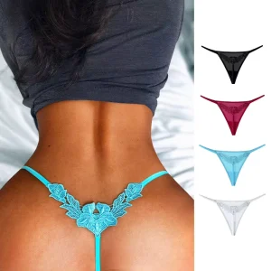 New Summer Sexy Mature Women’s Erotic Sex Panties Black Transparent Lace Thong Chain Panties