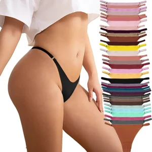 New Trend Laser Cut Knitted Breathable Seamless Panty Solid Low Rise Brazilian G String Thong Sexy Women’s Underwear