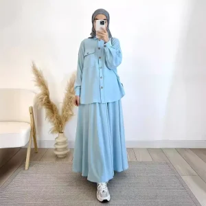 New Trend Women’s 5 Sizes Muslim Kaftan Dress Polyester Loose Long Sleeve Shirt Skirt Suit Ethnic Clothing