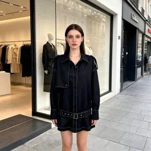 New Trendy Navy Blue Windbreaker Women’s Dress Fashionable Design Custom Snap Closure Daily Style Windbreaker