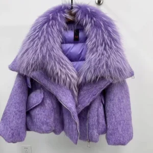 New Winter Wool Goose Down Jacket Women Real Natural Raccoon Fur Collar Loose Parka Women Warm Cashmere Fur Coat