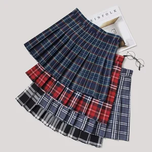 New Women Plaid Pleated Skirt Female Summer New High Waist Thin Skirt Autumn Winter Skirt
