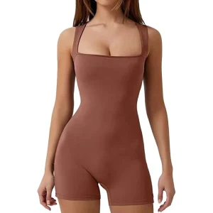 New Women Stretchy Compression Quick Dry Soft Square Neck Running Romper
