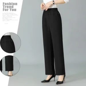 New Women’s Black Regular Mid Elastic Waist Breathable Boot Cut Office Casual Pants