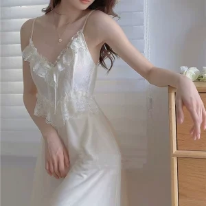 New Women’s Camisole Nightgown With Attached Robe Sexy Mesh Summer Sleepwear