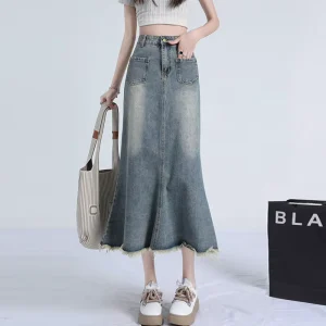 New Women’s Denim Skirt Retro Fashionable High-waisted Slimming Casual Versatile Soft Fabric