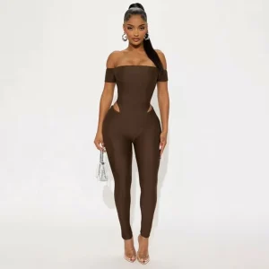 New Women’s Fashion Solid Color One Shoulder Jumpsuit