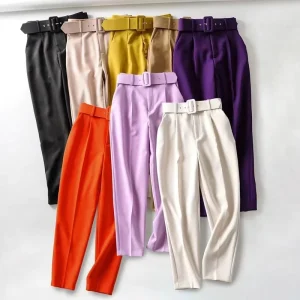 New Women’s Solid Color Slim Fit Waist Pants with Waistband Women’s Zipper Office Wear Retro Elegant Pants