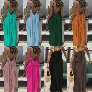 New Women’s Spaghetti Strap Backless Loose Long Nightdress Sleep Dress Off Shoulder Loungewear Home Wear